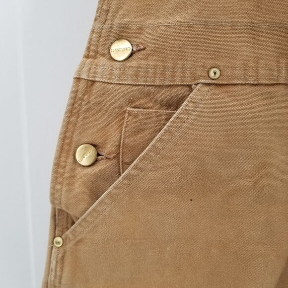 Carhartt USA R01 BRN Duck Bib Overalls Double Knee Unlined 38 x32 Distressed - Picture 5 of 15